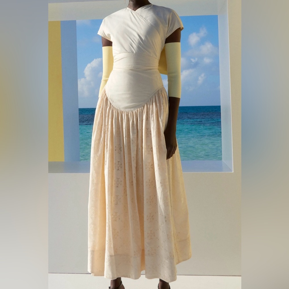 Beautiful Tory Burch Cream Maxi Wrap Dress for Wedding Guest